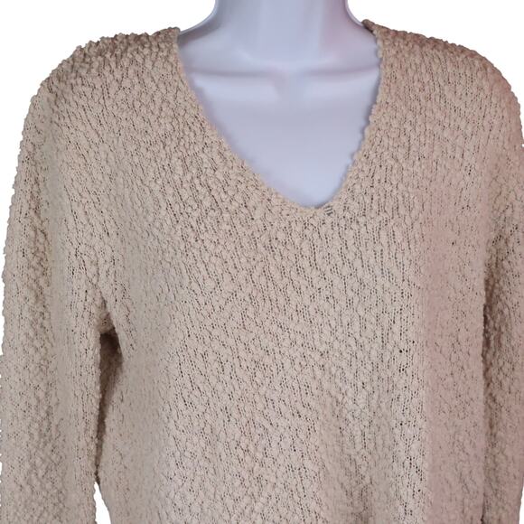 Bobeau Cream Nubby Knit V-Neck Pullover Sweater w/ Back Vent Size M - Picture 12 of 14